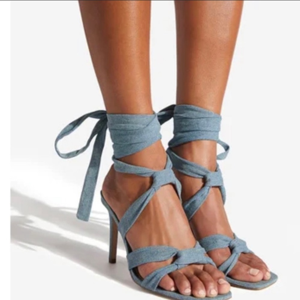 Cute denim strappy heels